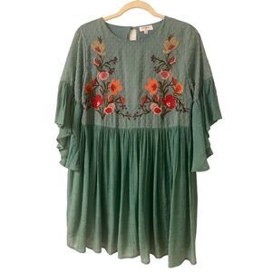 Umgee tunic top/dress embroidered bodice flutter sleeve sz Medium